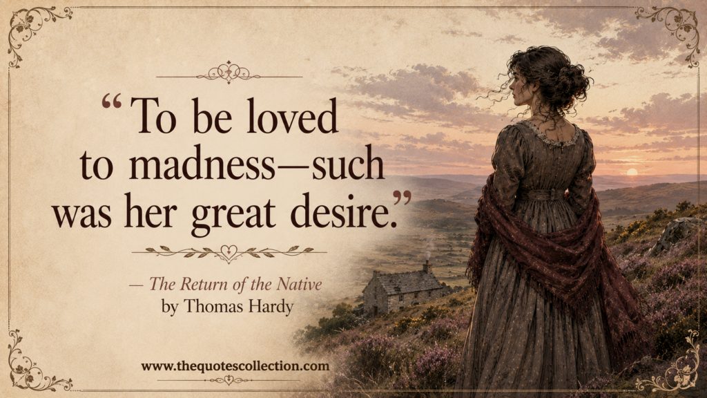 The Return of the Native quote graphic with Victorian woman on moorland at sunset and vintage romantic style