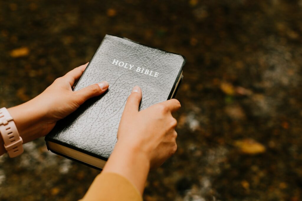 Hand holding the Holy Bible