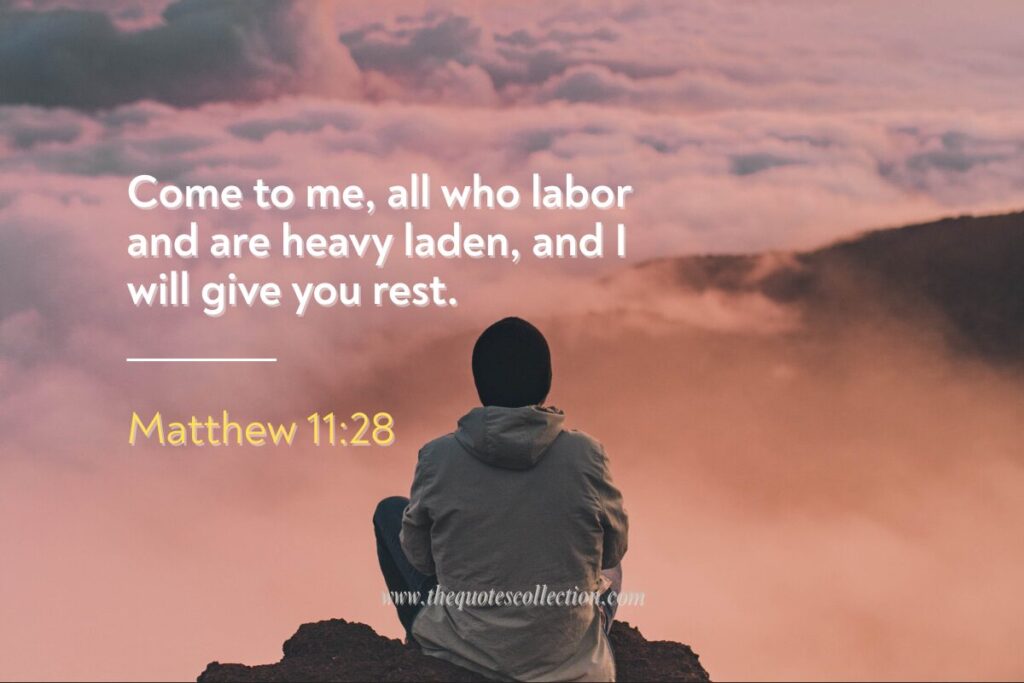 Bible verses from Matthew graphic talking about God giving us rest