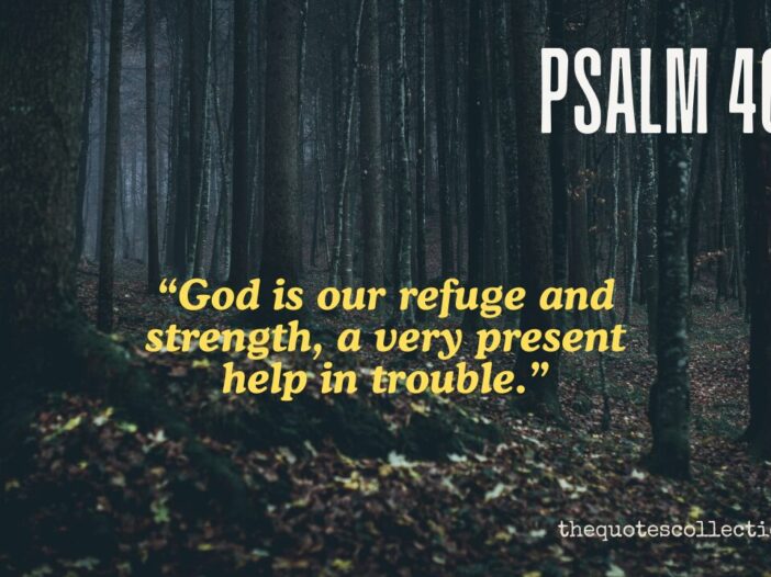Psalm 46:1 quote over a dark forest background about God being our refuge and strength