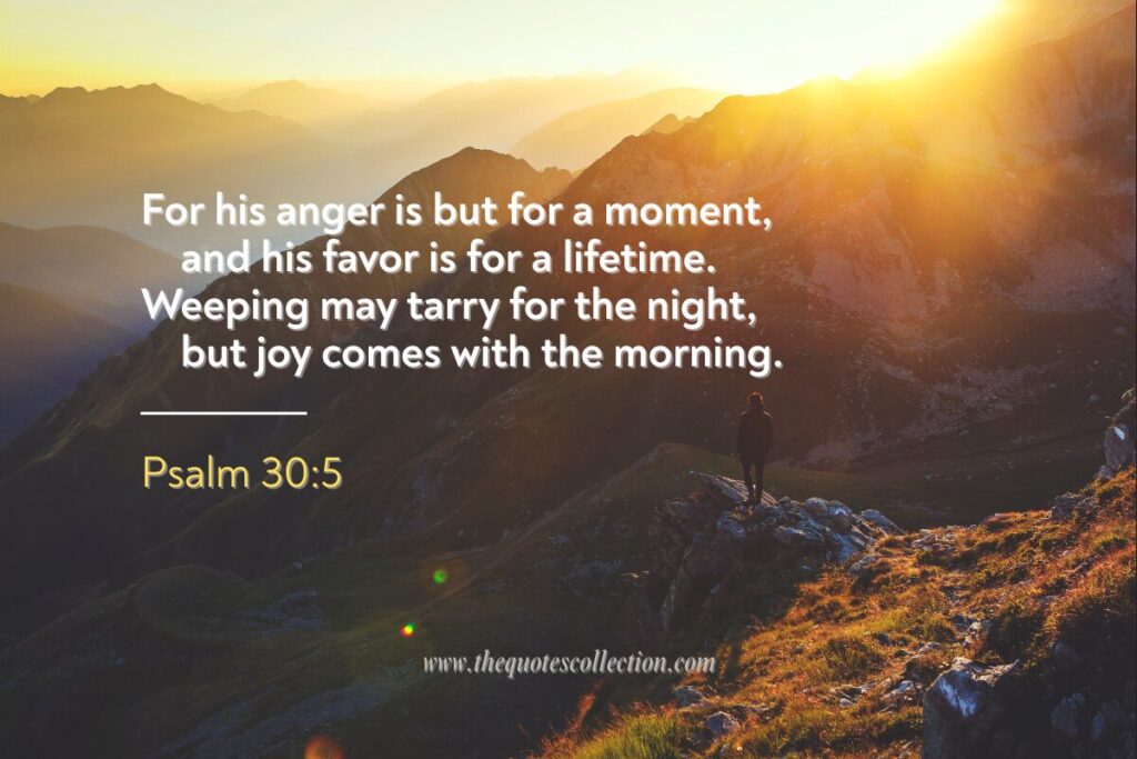 Bible verses from Psalm graphic talking about joy that comes in the morning