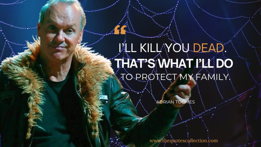 Adrian Toomes graphic, featuring famous Spider-man villain quotes