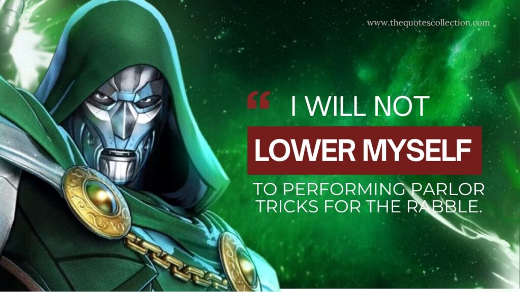 Doctor Doom quote graphic with green background and Doctor Doom character