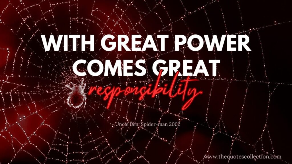 Spiderman quotes about responsibility graphic, "With great power comes great responsibility"