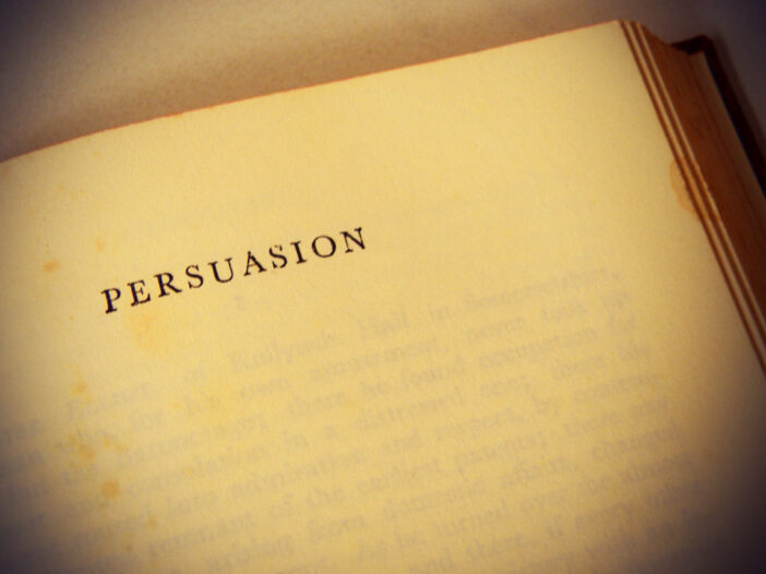 Persuasion text on the first page of a book by Jane Austen