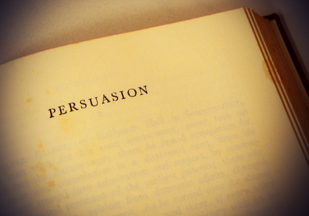 Persuasion text on the first page of a book by Jane Austen