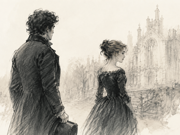 Sketch of Pip and Estella from Great Expectations book quotes article.