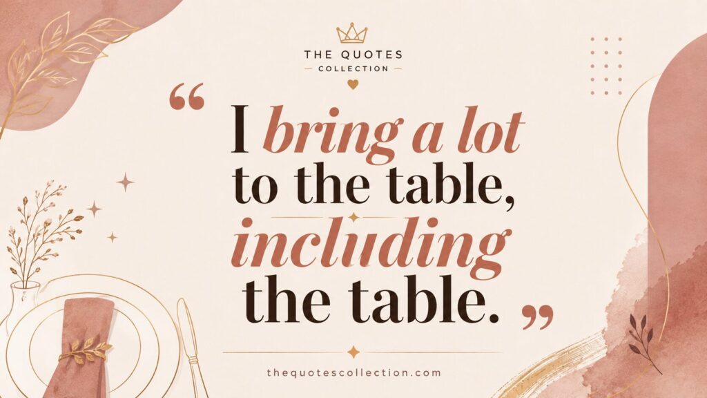 Confident self love quote graphic with elegant table setting design
