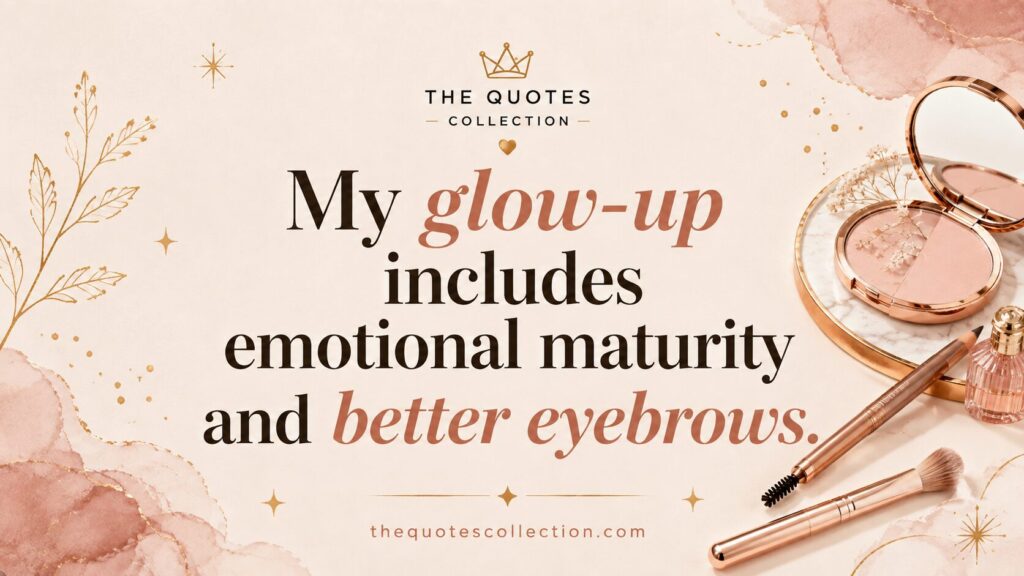 Funny glow-up quote graphic with makeup tools and blush design