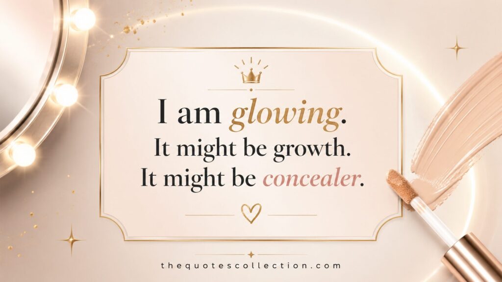 Funny self love quote graphic about glowing, growth, and concealer