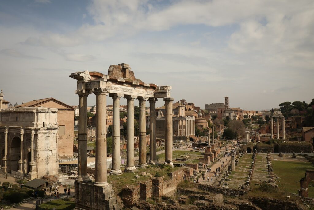 Roman Forum in Rome illustrating Discourses on Livy by Machiavelli and his ideas on republican government, liberty, and political institutions.