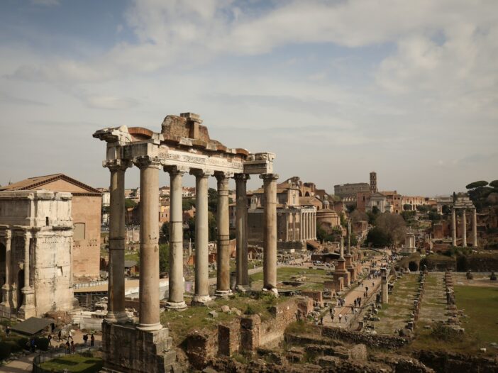 Roman Forum in Rome illustrating Discourses on Livy by Machiavelli and his ideas on republican government, liberty, and political institutions.