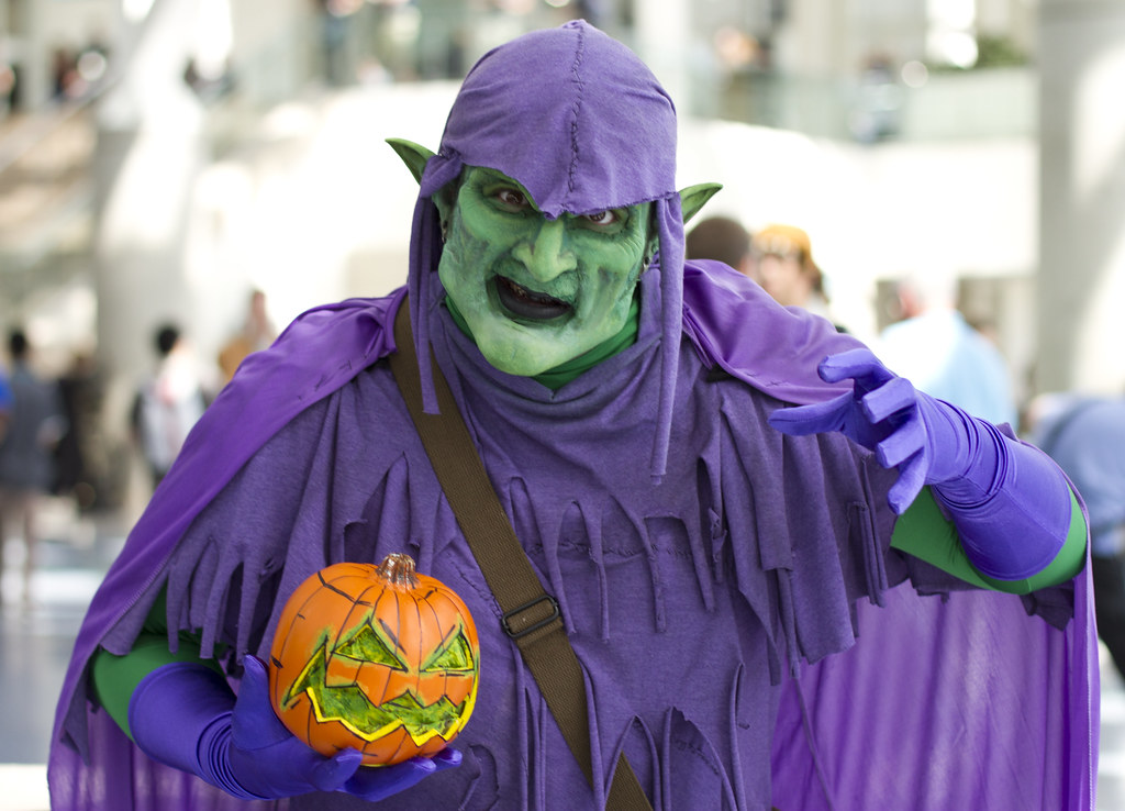 Green Goblin cosplay at WonderCon, featuring the Marvel villain's distinctive costume.