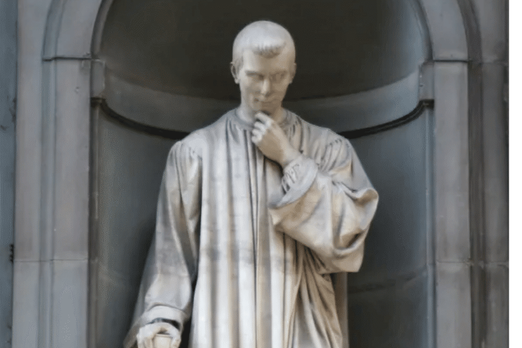 Sculpture of Niccolò Machiavelli, author of the Prince and is often mistaken for the quote, the ends justify the means