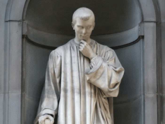Sculpture of Niccolò Machiavelli, author of the Prince and is often mistaken for the quote, the ends justify the means
