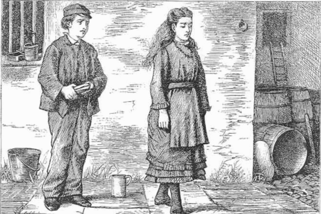 Young Estella in Great Expectations with Pip during their first meeting at Satis House